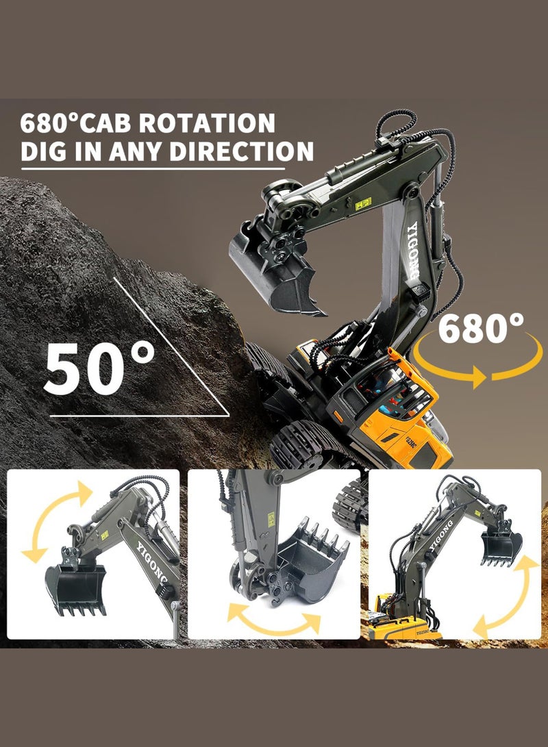 دائرة مربعة مجموعة ألعاب مركبات بناء بالتحكم عن بُعد – حفارة وشاحنة تفريغ مع حركة حفر وتحميل وتفريغ واقعية للأطفال - Image 4
